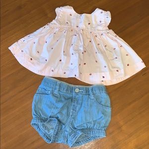 6 to 12 month gap top With denim shorts.